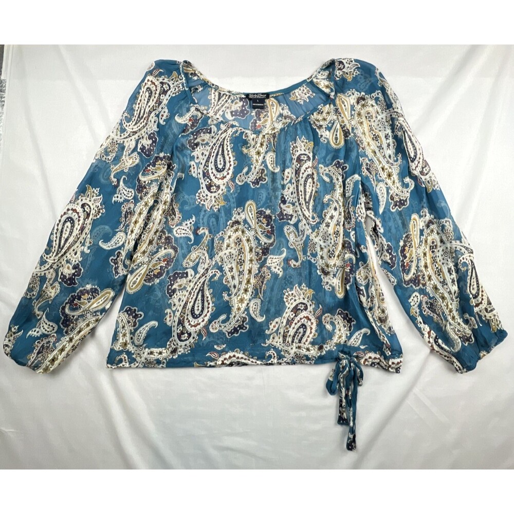 Lucky Brand Boho Sheer Paisley Blouse Long Sleeve Large